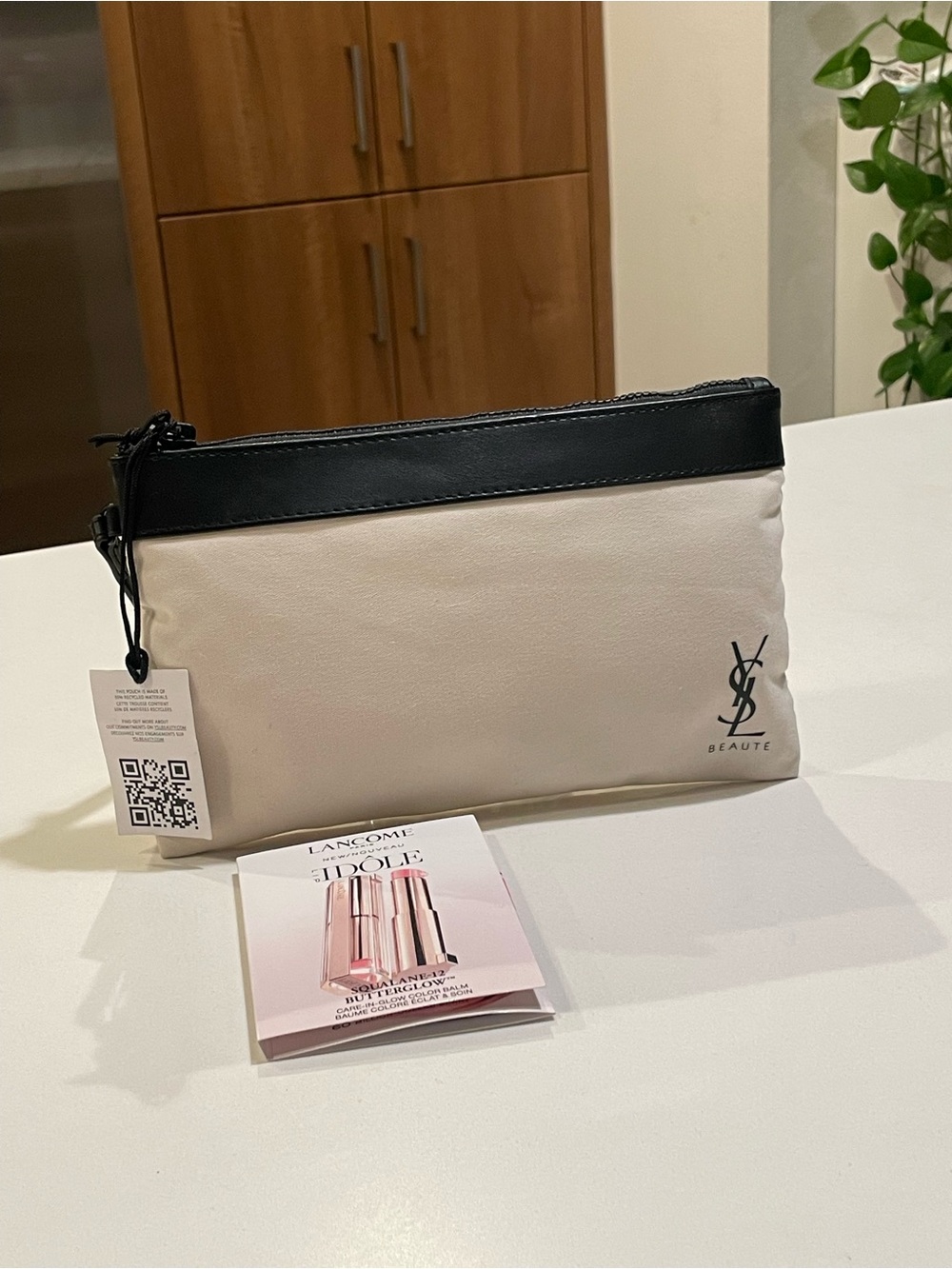 Yves Saint Laurent Beauty Cream and Black Zip Cosmetic Pouch